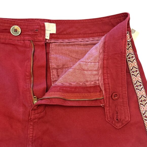 Anthropologie Women's Burgundy Pants Size 4 W/ Embroidered Side Stripes NWT - Picture 4 of 16